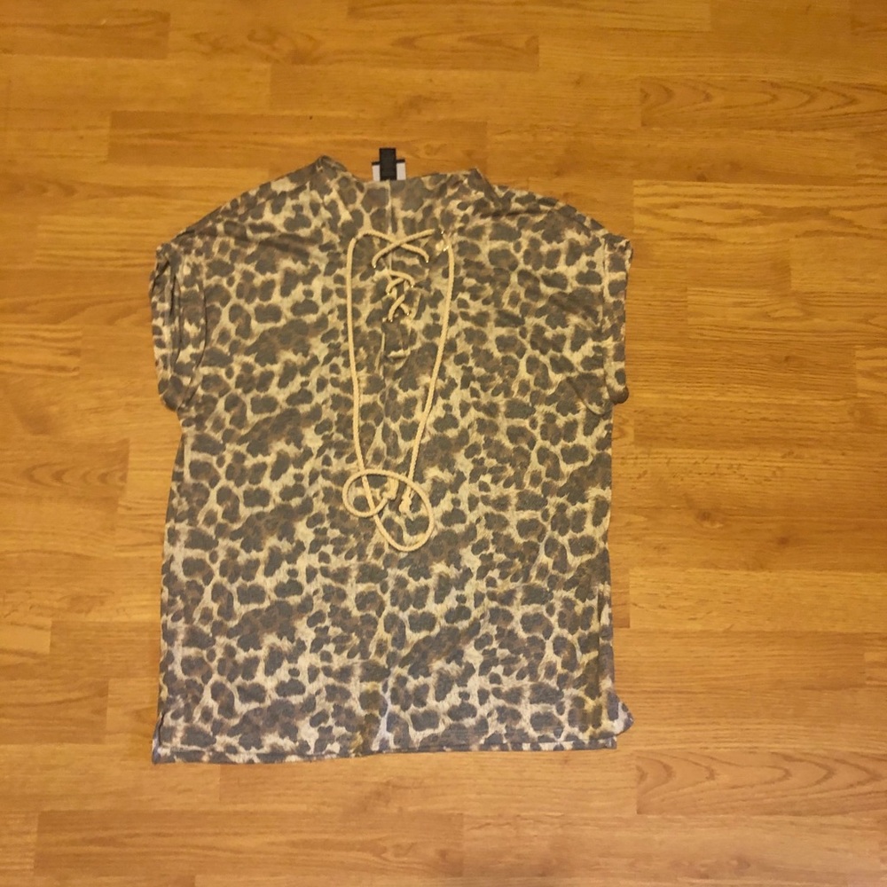 Leopard print top with lace up detail